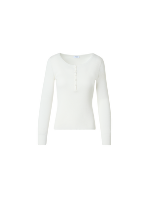 Designer Taillierter gerippter Baumwoll-Henley-Pullover - Weiss