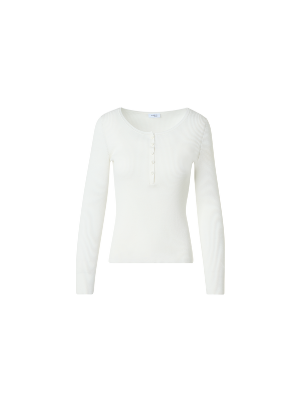 Designer Taillierter gerippter Baumwoll-Henley-Pullover - Weiss