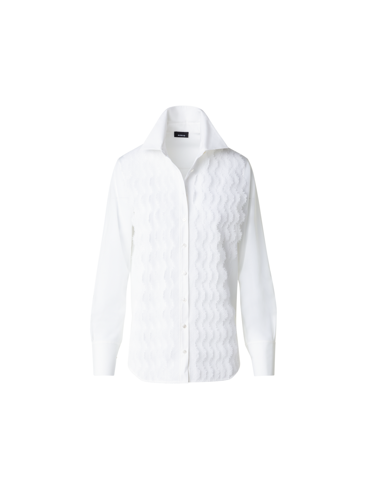 Designer Bluse aus Baumwollpopeline mit Spitzenfront - Ecru - Weiss