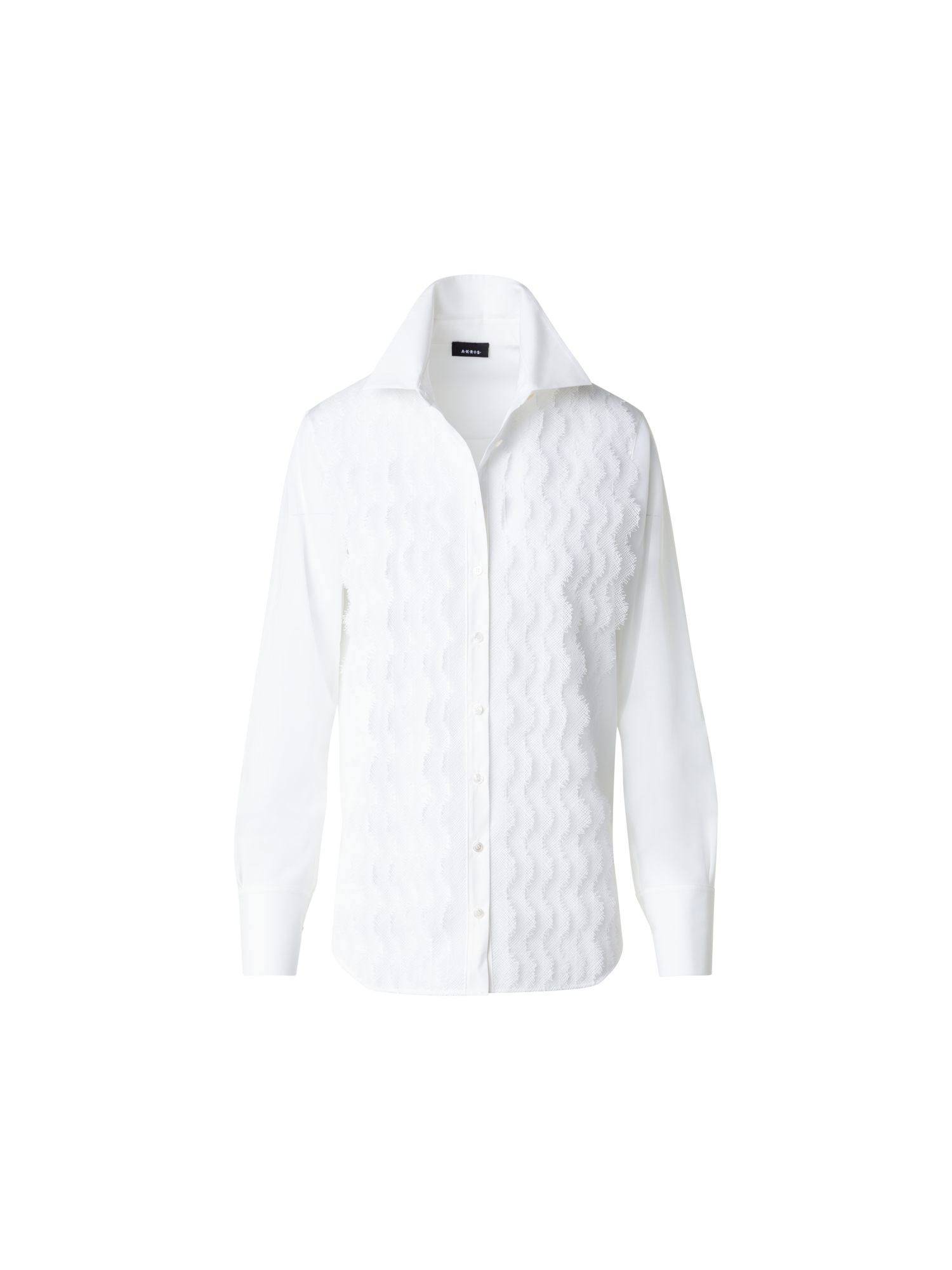 Designer Bluse aus Baumwollpopeline mit Spitzenfront - Ecru - Weiss