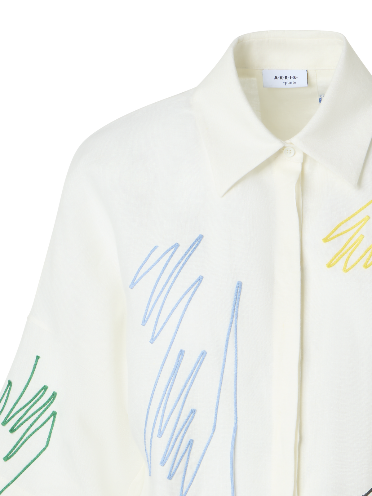 Designer Cropped Leinenbluse mit Scribble-Applikation - Weiss