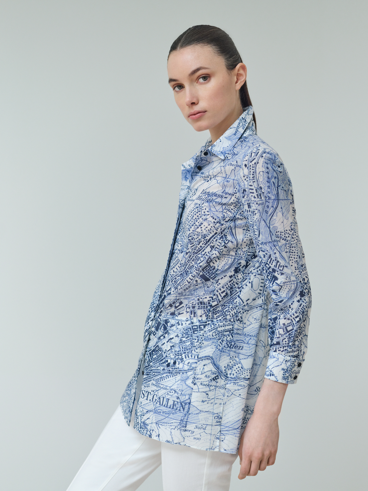 Designer Tunikabluse mit St. Gallen Map Druck - Blau - Bunt #editorial