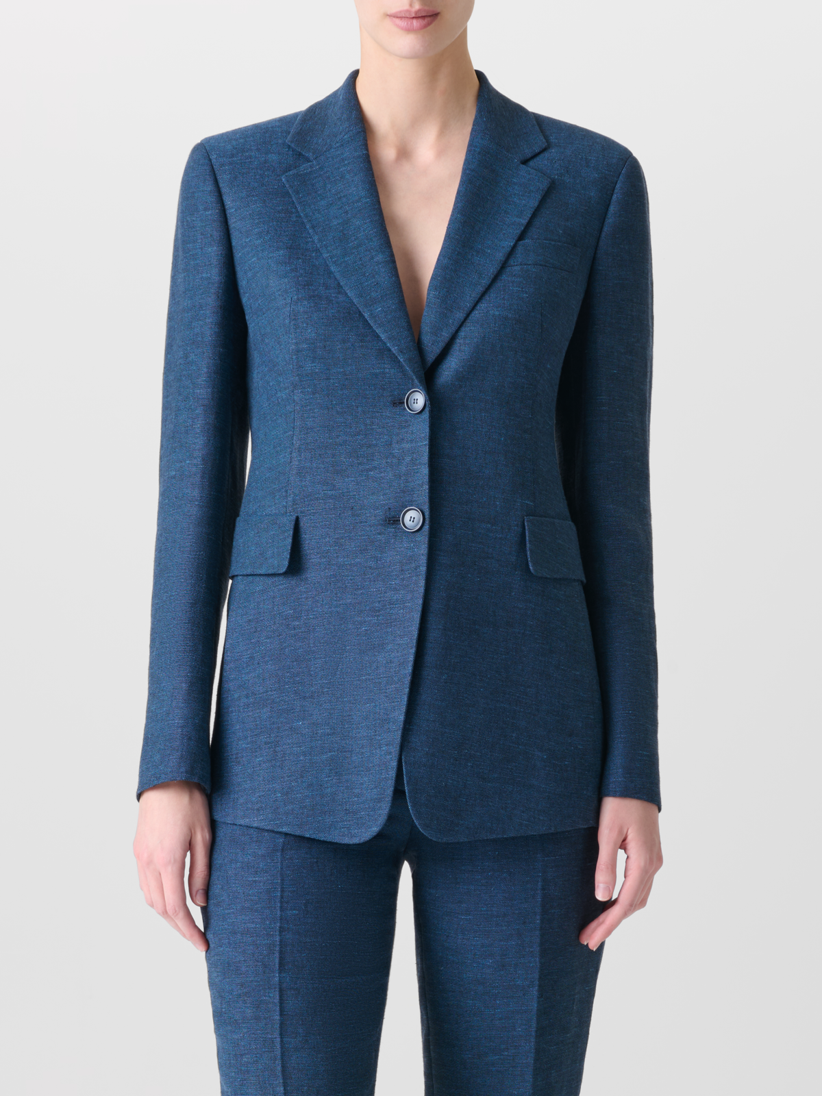 Designer Langer Blazer aus Leinen Doubleface - Blau #editorial