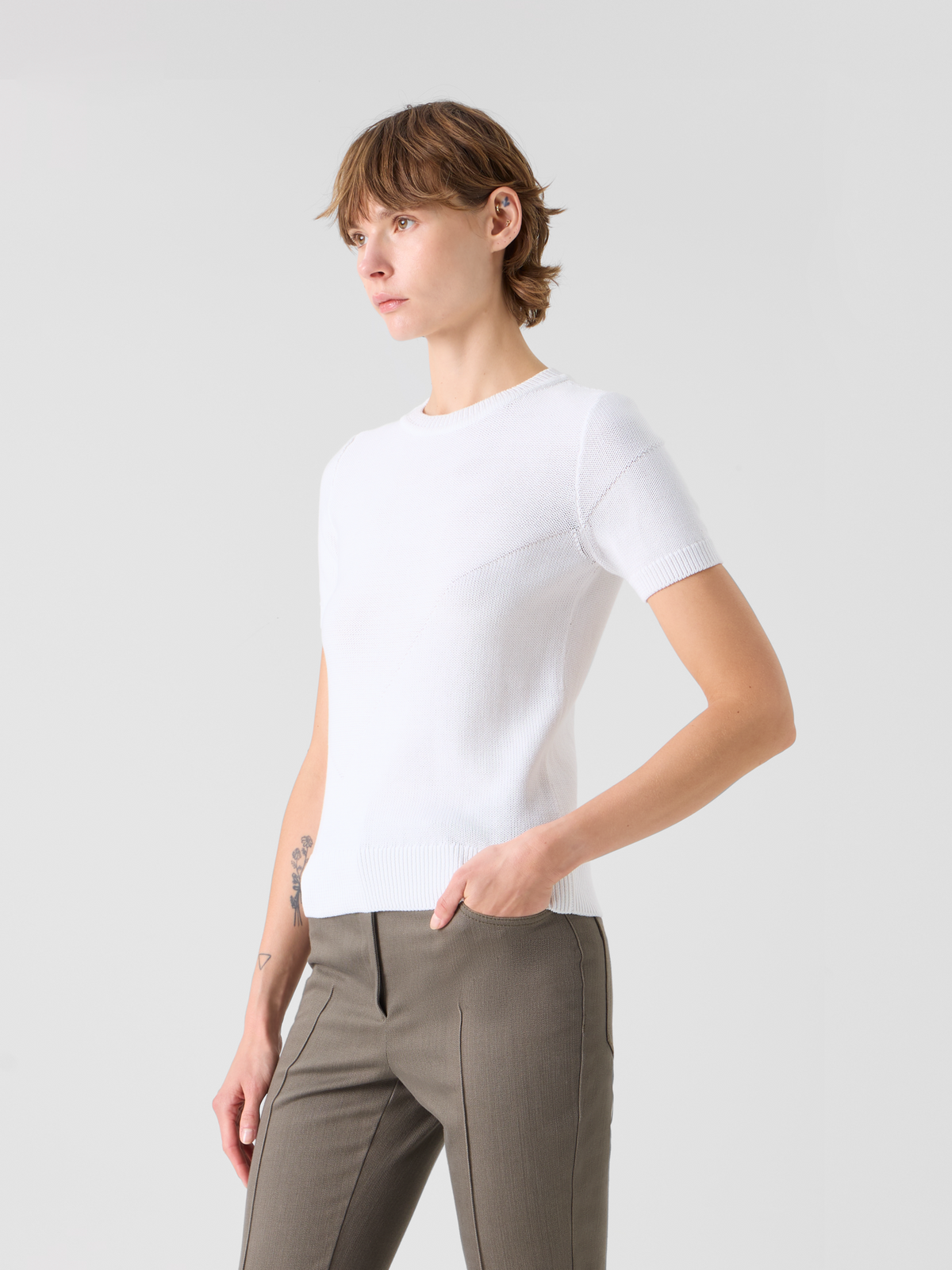 Designer Baumwollpullover mit Polygon-Intarsie - Ecru #editorial