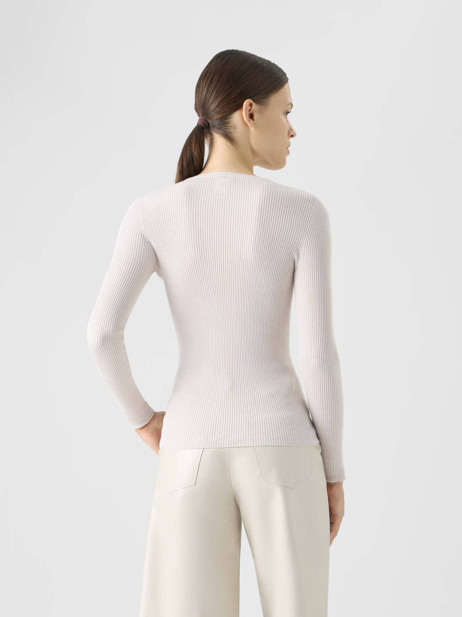 Designer Nahtloser Strickpullover aus Seide und Baumwolle - Beige 