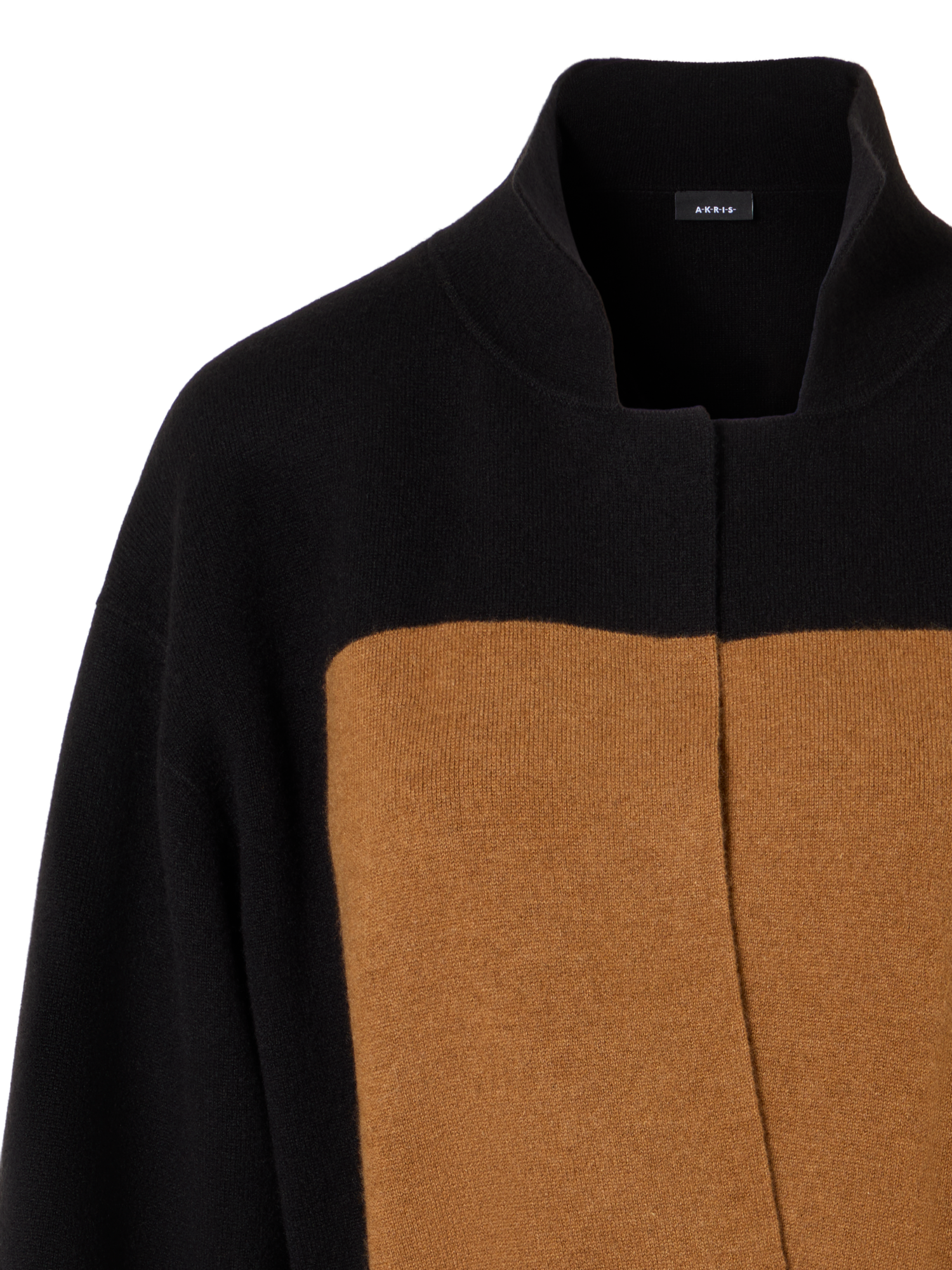 Designer Strickmantel aus Kaschmir-Double-Face im Colour-Block - Braun - Bunt - Schwarz