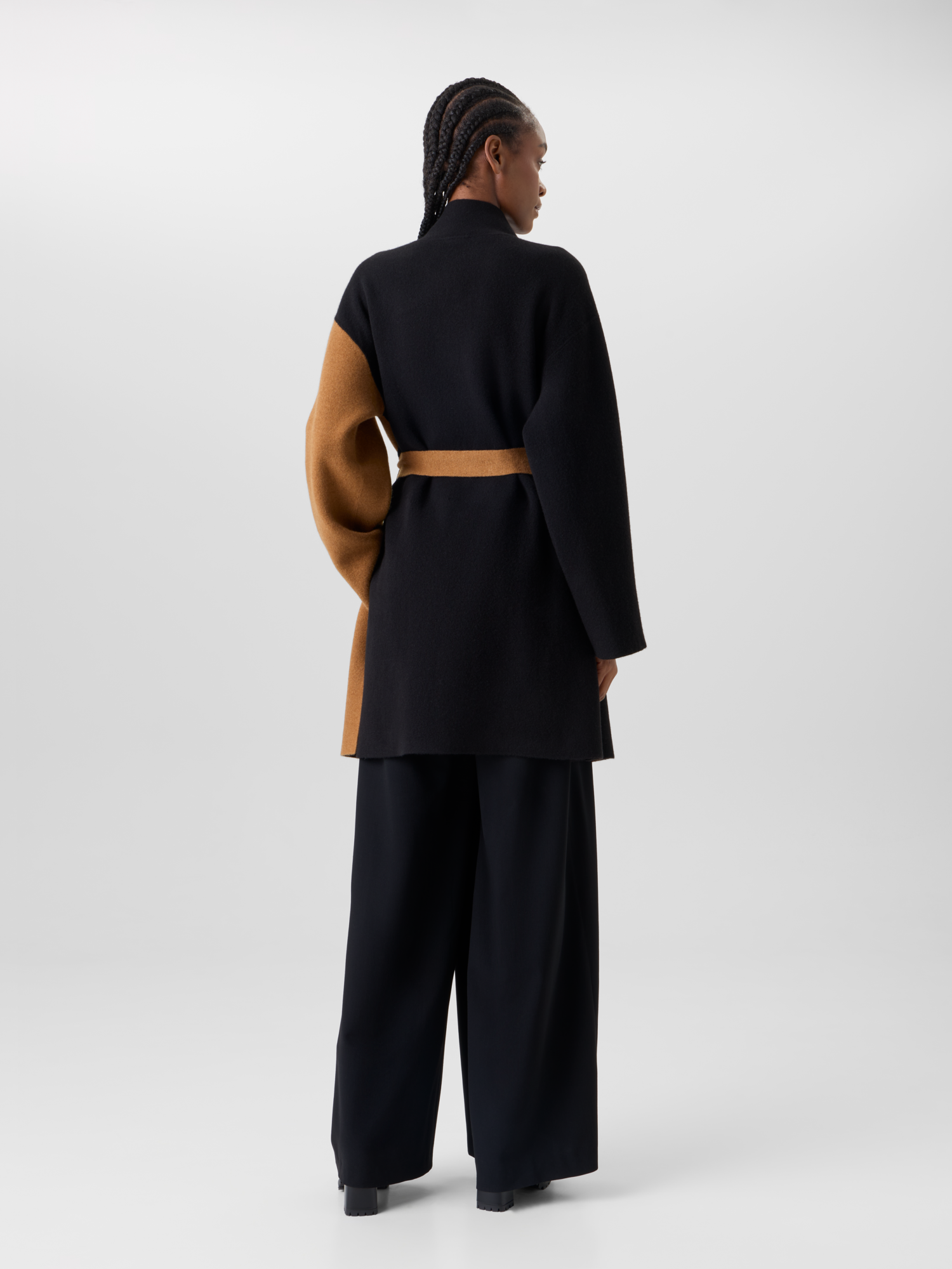 Designer Strickmantel aus Kaschmir-Double-Face im Colour-Block - Braun - Bunt - Schwarz 