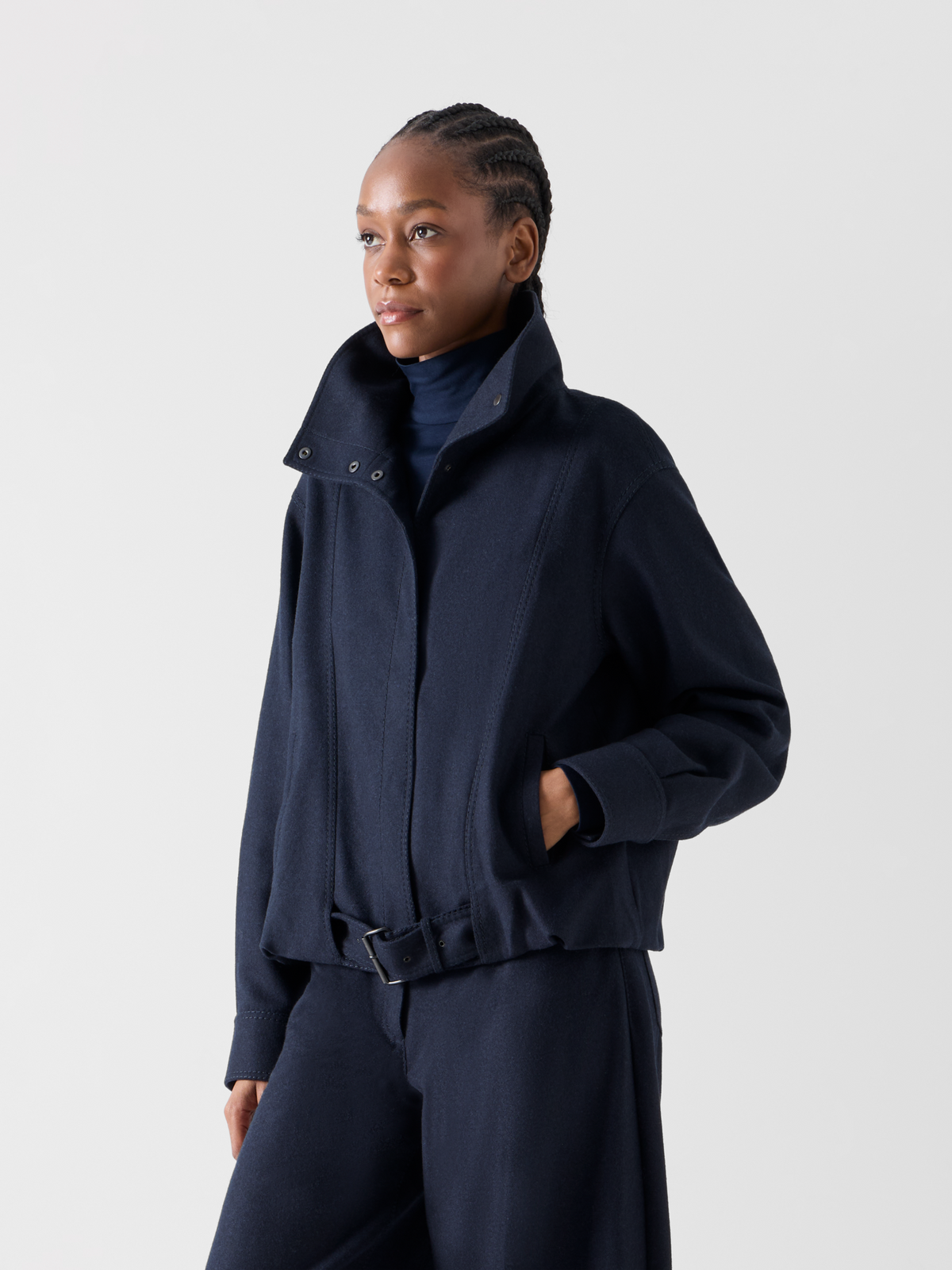 Designer Blouson aus schwerem Wollflanell - Blau - Dunkelblau #editorial
