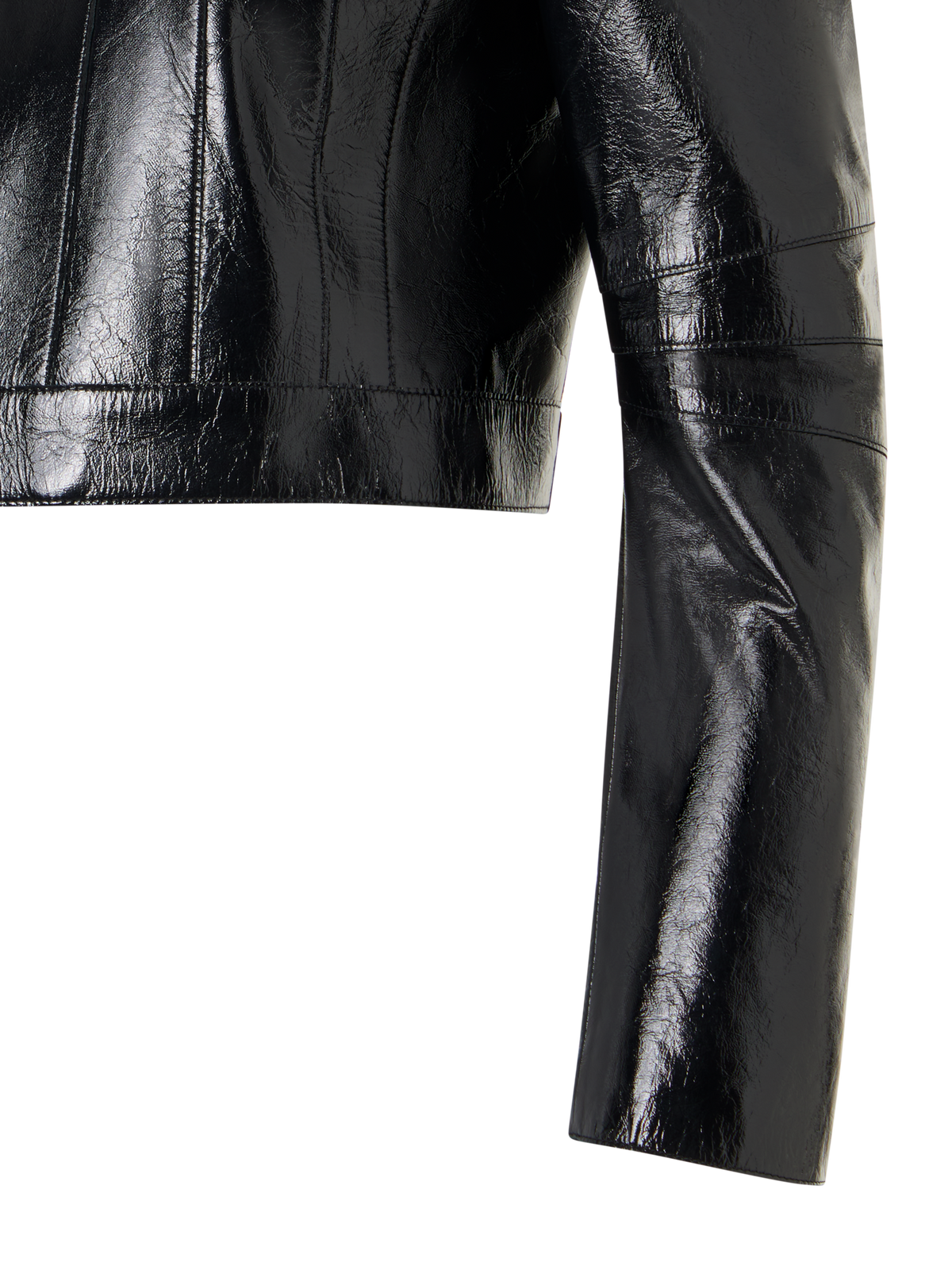 Designer Kurze taillierte Jacke aus lackiertem Nappaleder - Schwarz