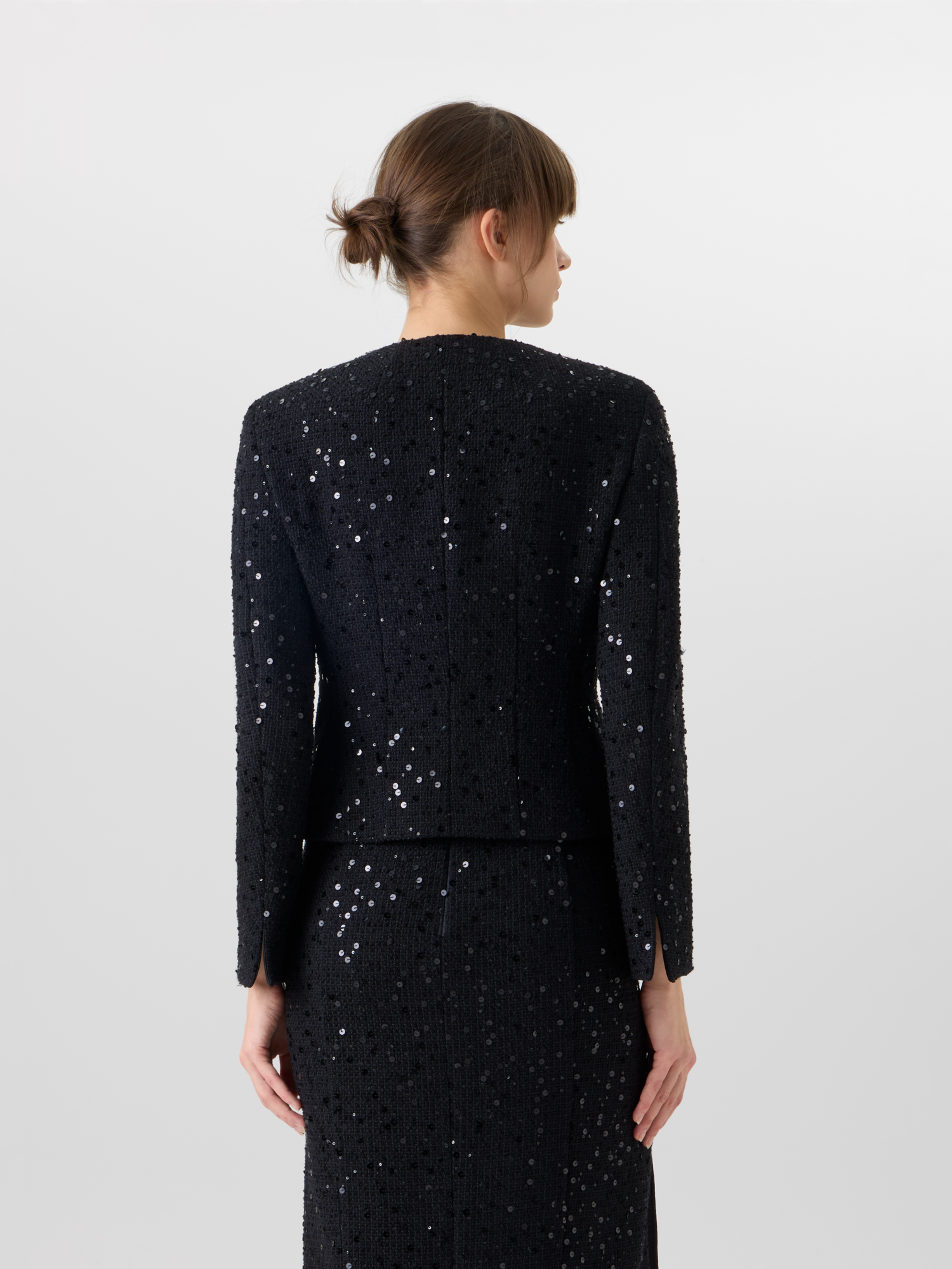 Designer Kelis Jacke aus Baumwoll-Wolle-Tweed mit Pailletten - Schwarz 