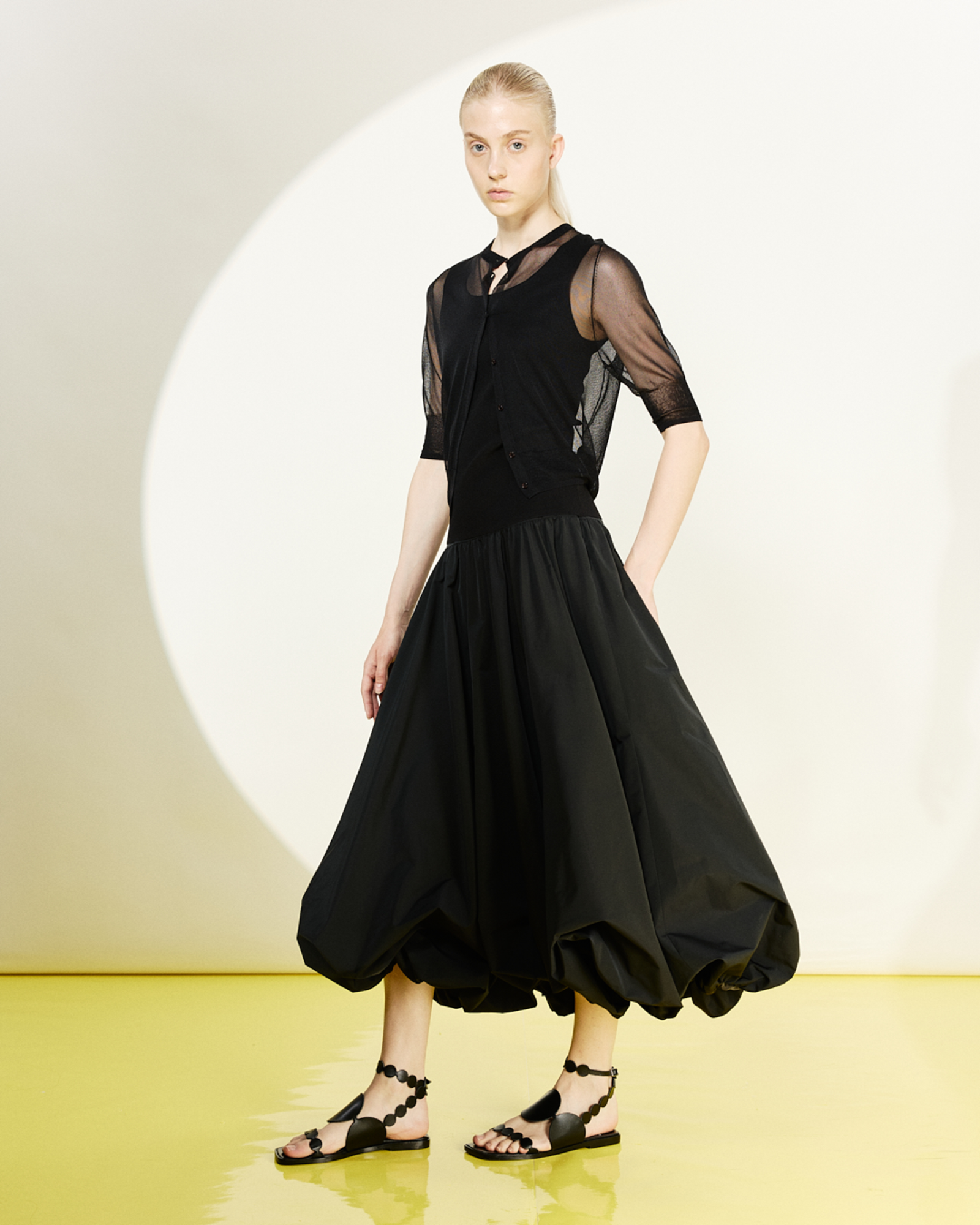 Designer Volant-Midirock aus Taft - Schwarz 