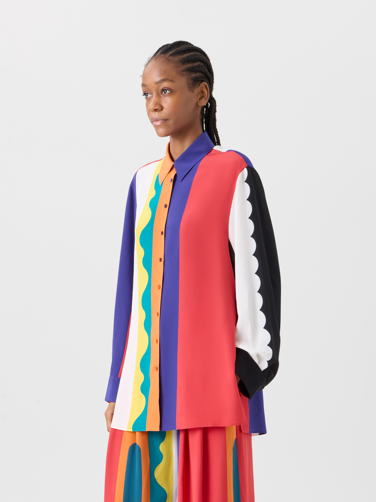 Designer Oversize-Seidenbluse mit Paravent-Druck - Bunt #editorial