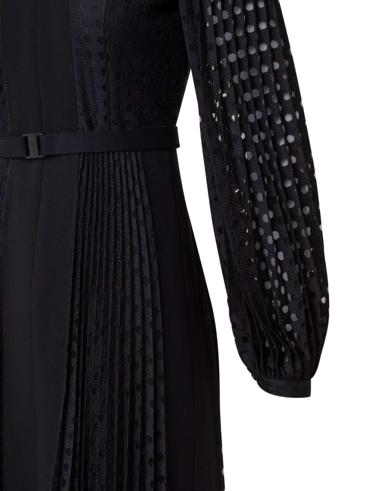 Designer Plissee-Midikleid mit Volumenärmeln - Schwarz