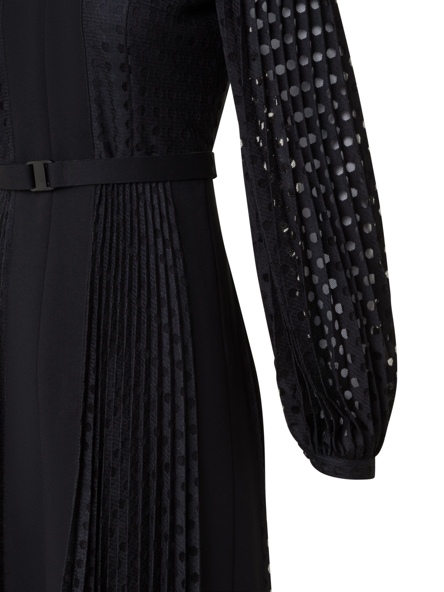 Designer Plissee-Midikleid mit Volumenärmeln - Schwarz