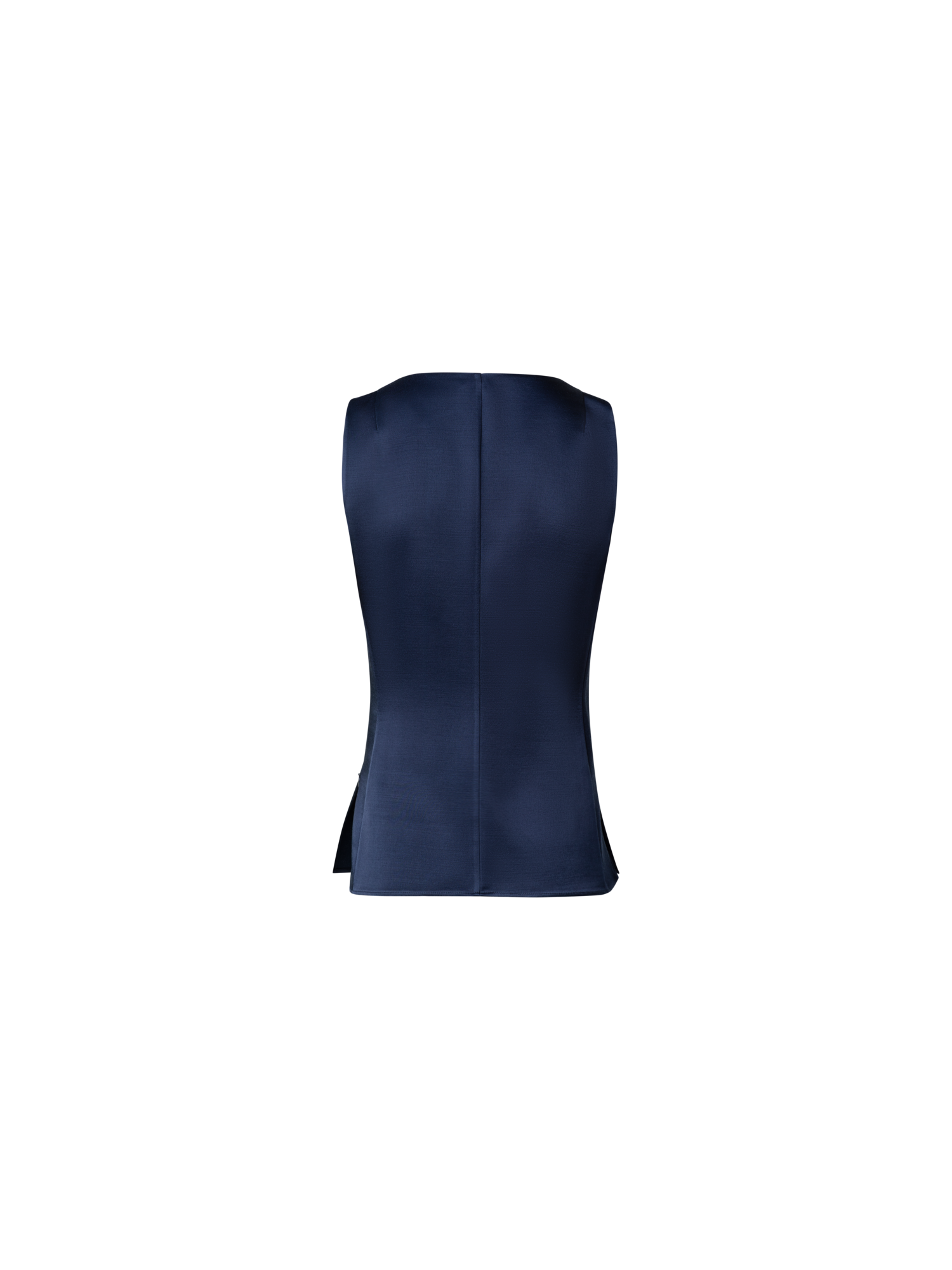 Designer Ärmellose Satin-Bluse aus Wolle - Dunkelblau - Blau
