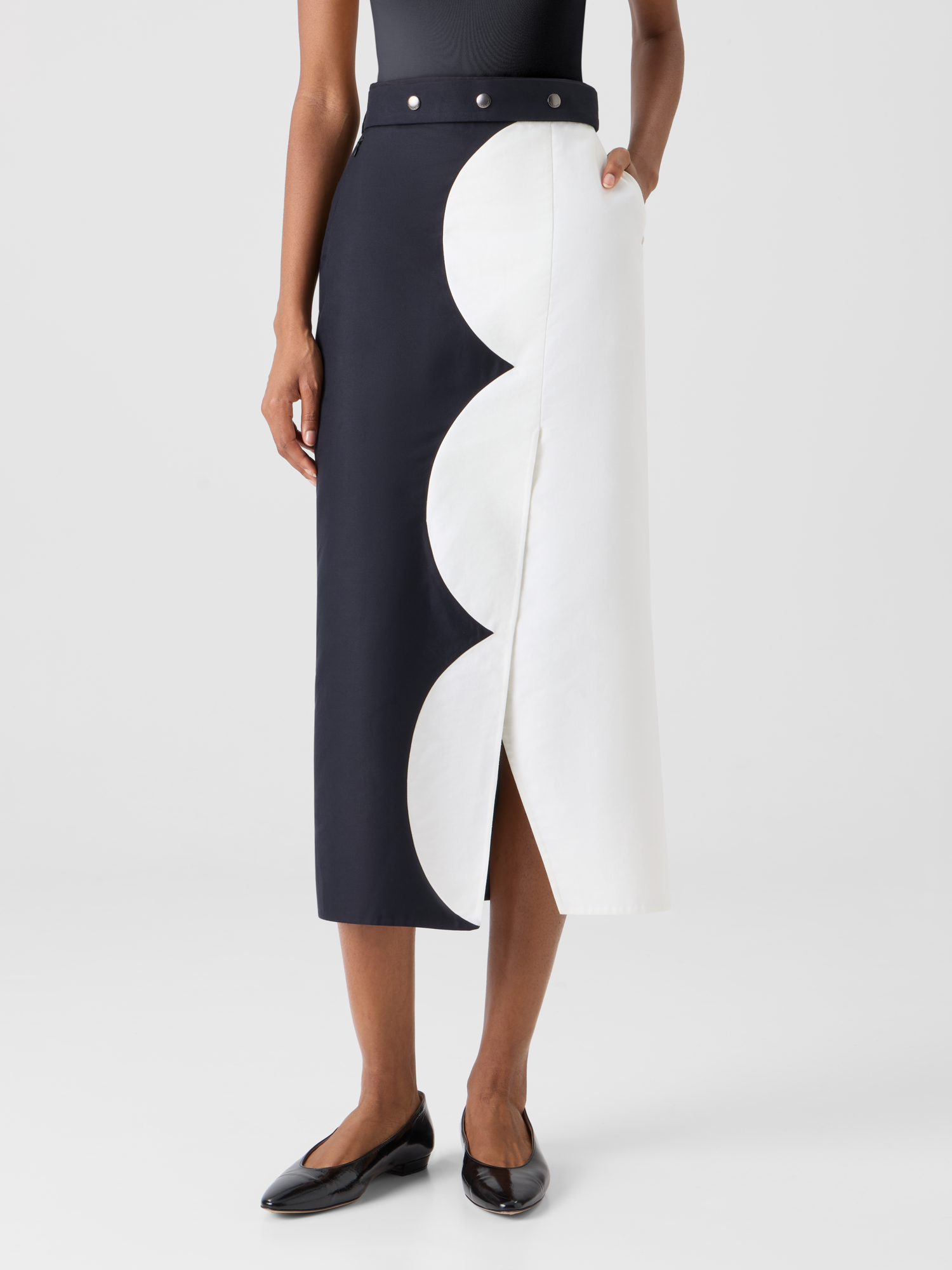 Designer Midirock in Wickeloptik mit Cloud-Druck - Bunt 