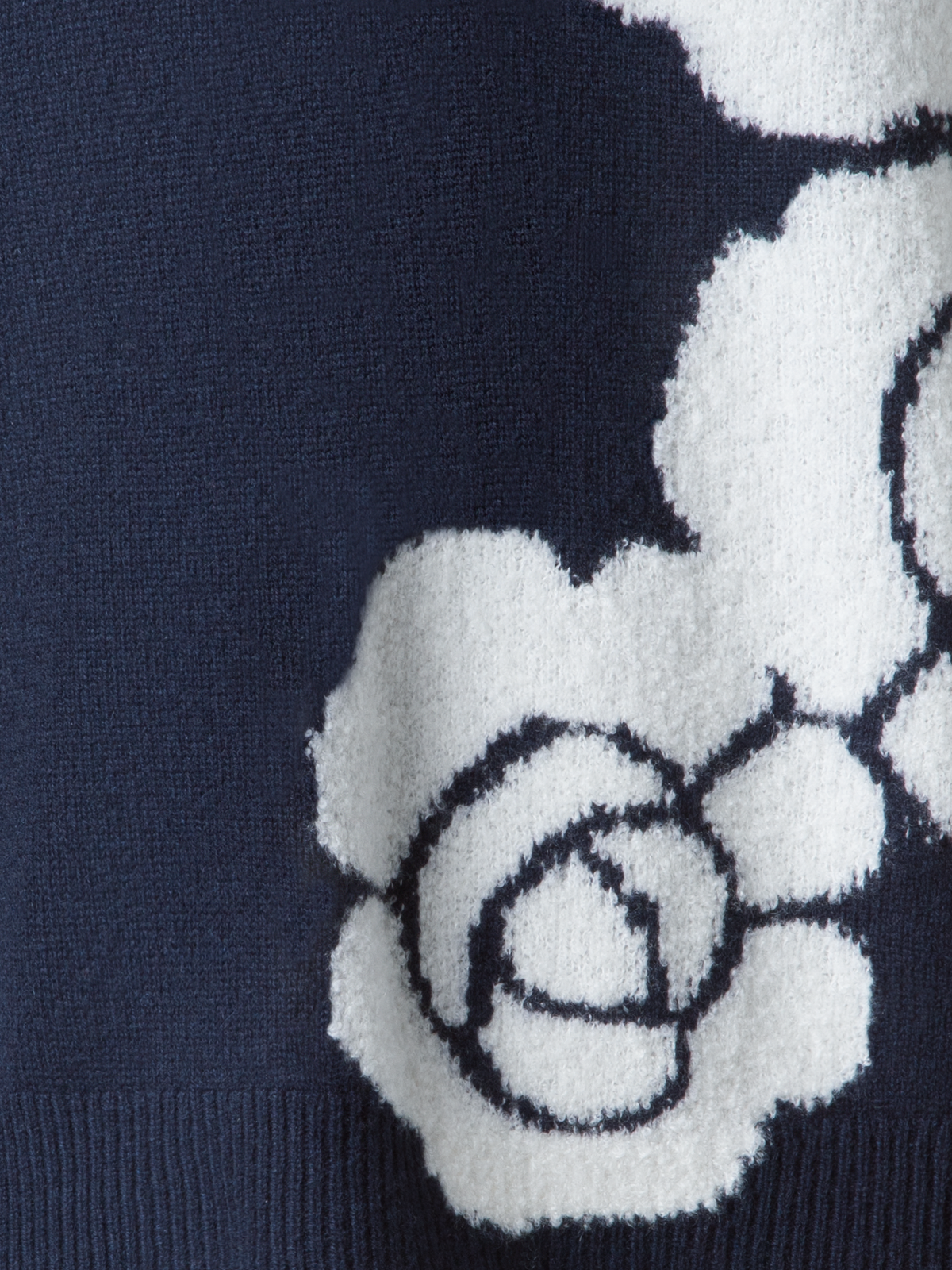 Designer Kaschmir-Seiden-Pullover mit Anemone Intarsie - Dunkelblau - Blau - Bunt