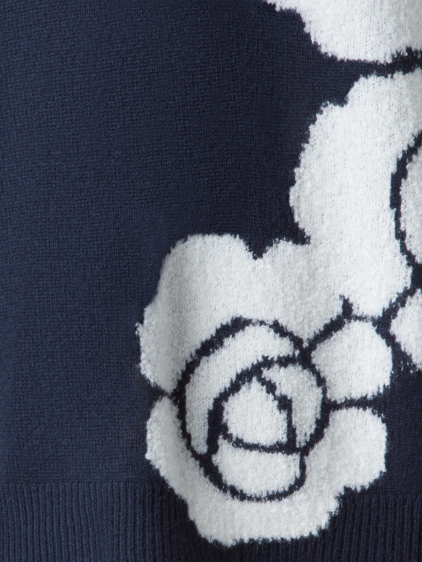 Designer Kaschmir-Seiden-Pullover mit Anemone Intarsie - Dunkelblau - Blau - Bunt