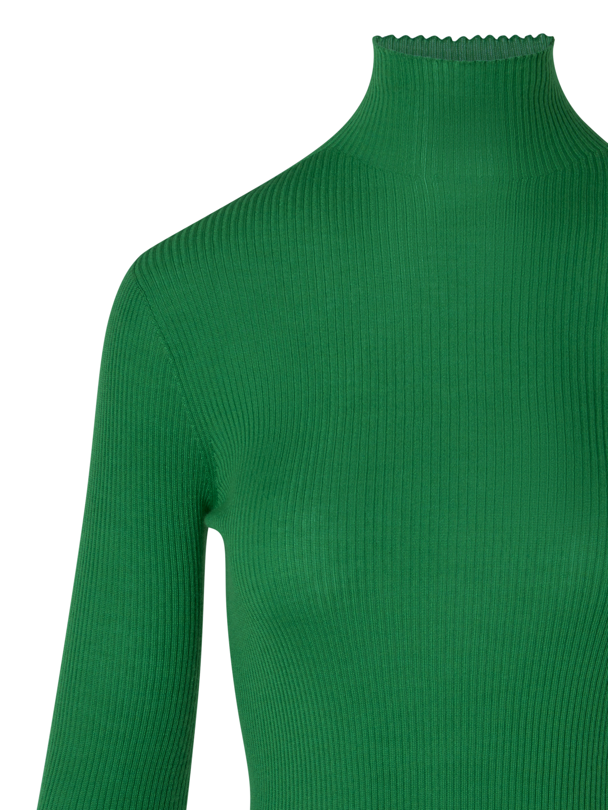 Designer Feinripp-Pullover aus Kaschmirseide mit Stehkragen - Grün