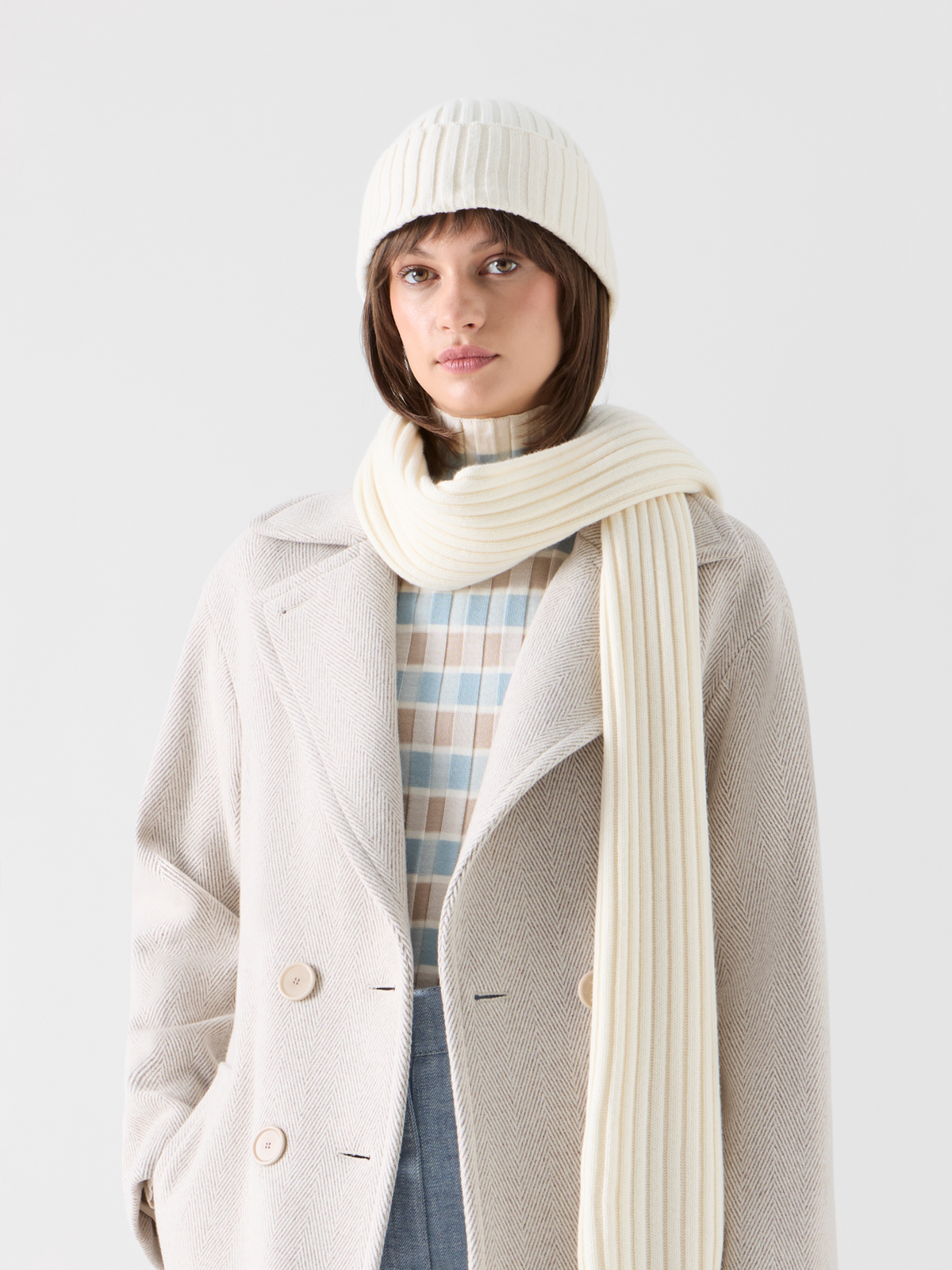 Designer Beanie aus Wolle-Kaschmir - Weiss 