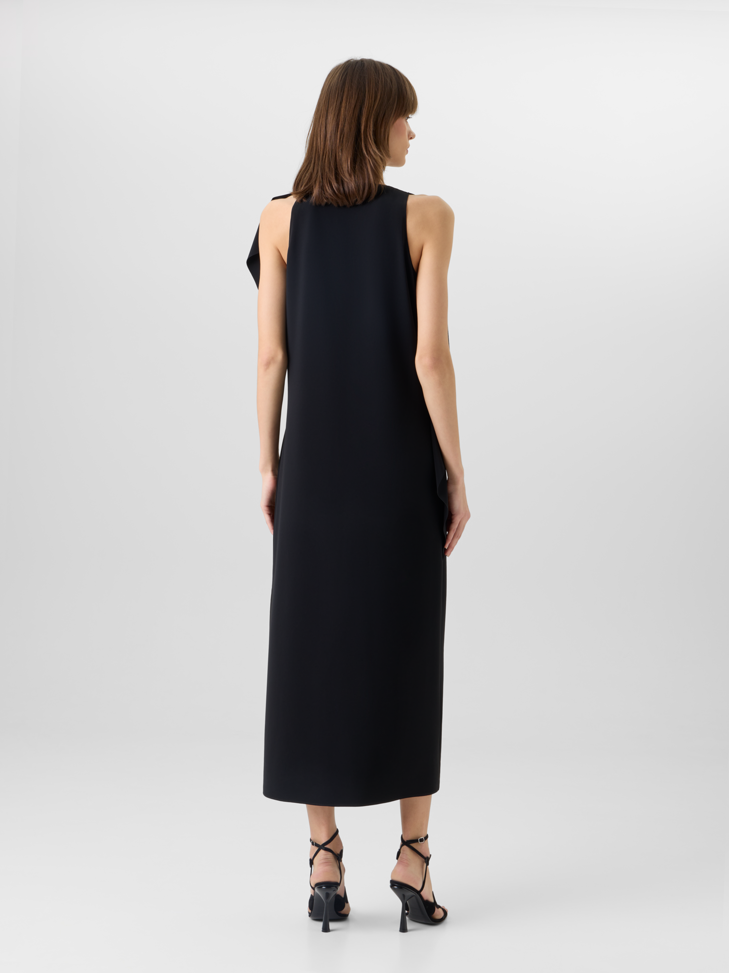 Designer Ärmelloses Midi-Kleid mit Papercut Flower Applikation - Schwarz 