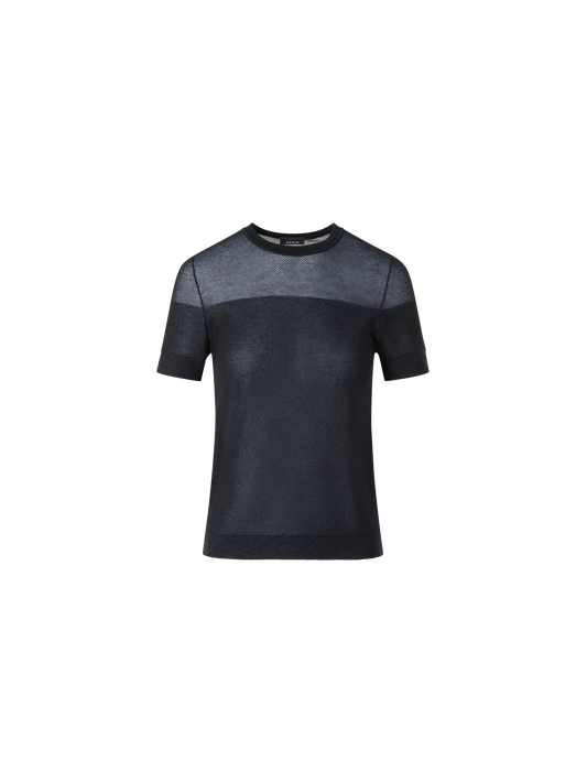 Designer Baumwoll-T-Shirt mit transparentem Netz-Lurex - Schwarz