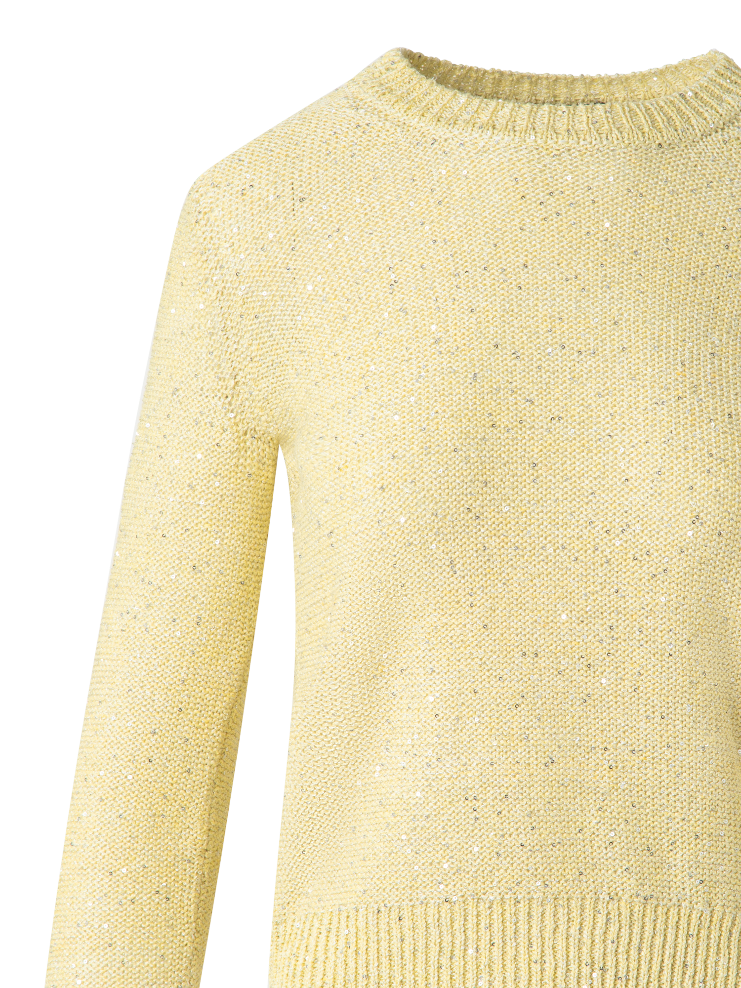Designer Leinen-Baumwoll-Pullover mit Mikro-Pailletten - Gelb