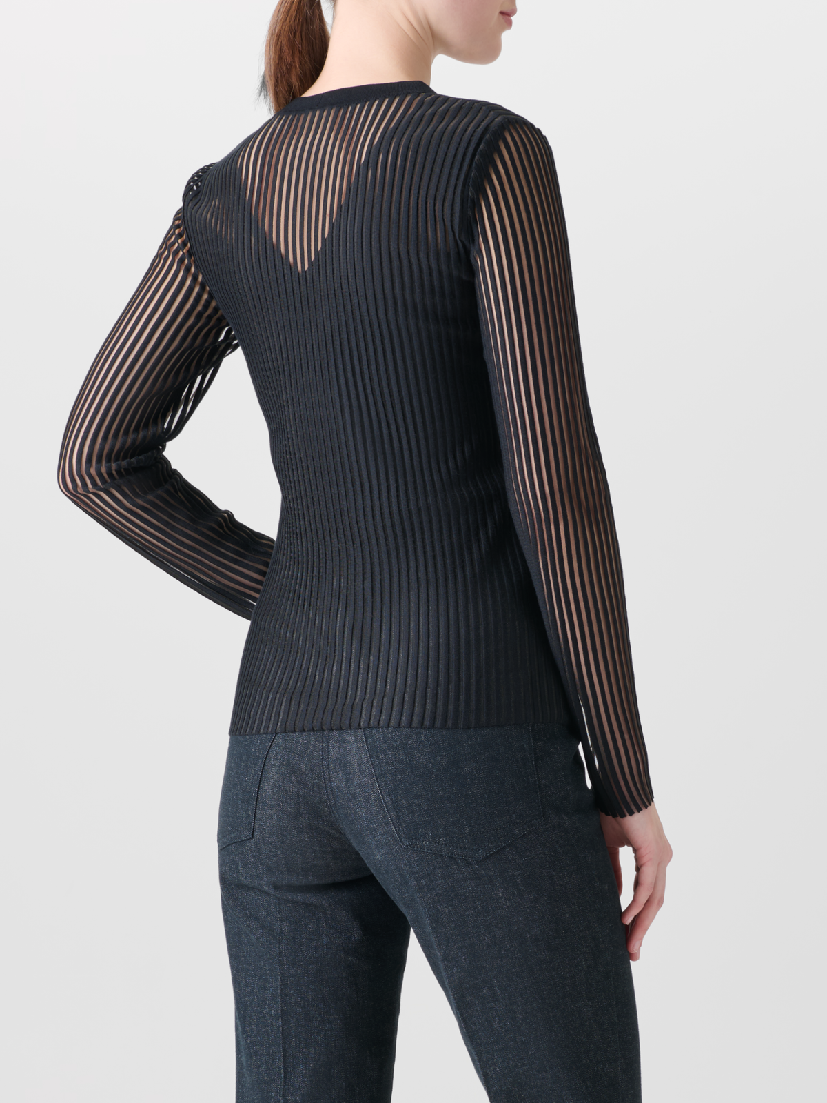 Designer Halbtransparenter Cardigan aus Seiden-Baumwolle - Schwarz #editorial