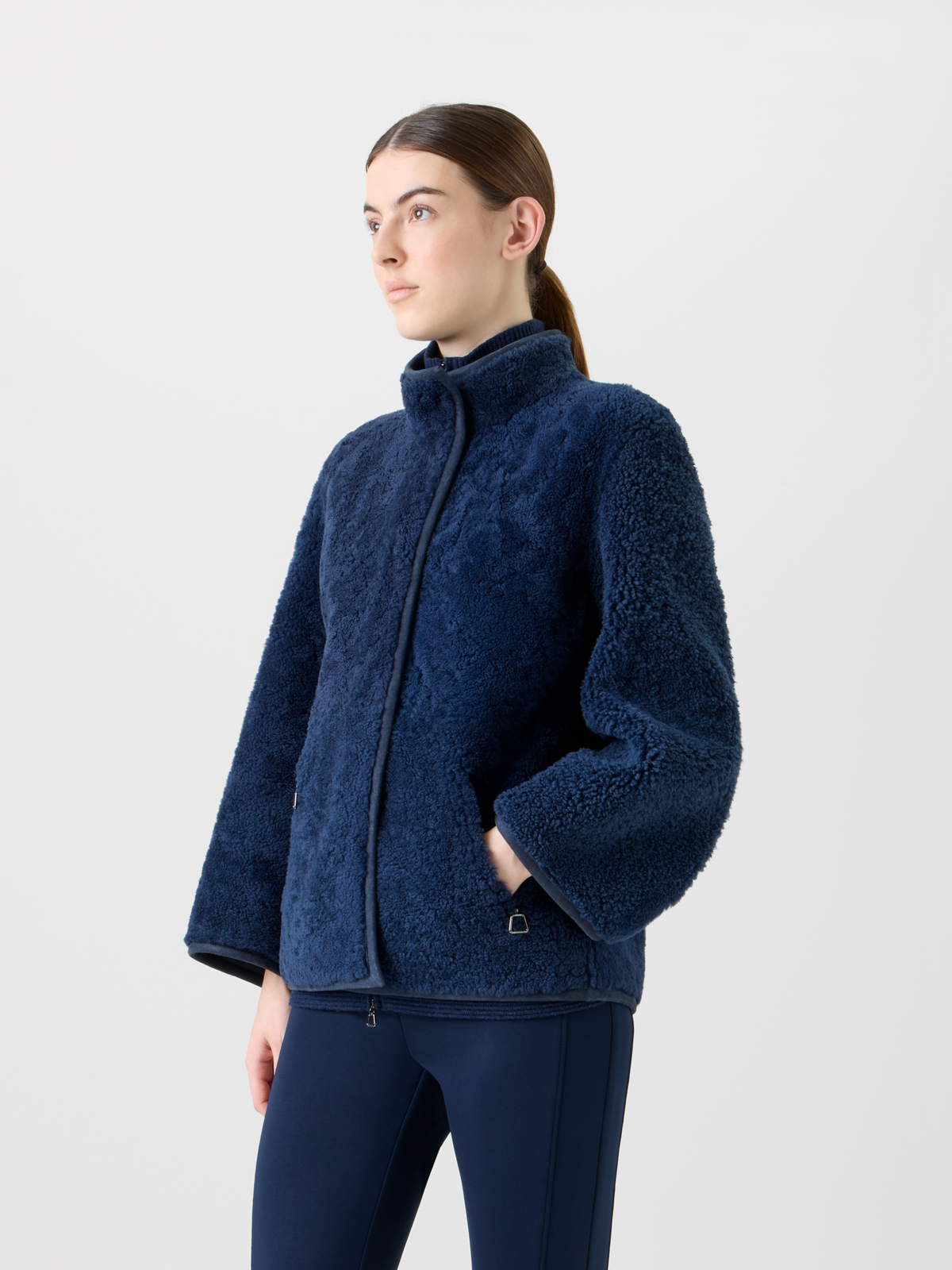 Designer Wende Lammfell Stehkragen Jacke - Dunkelblau - Blau #editorial
