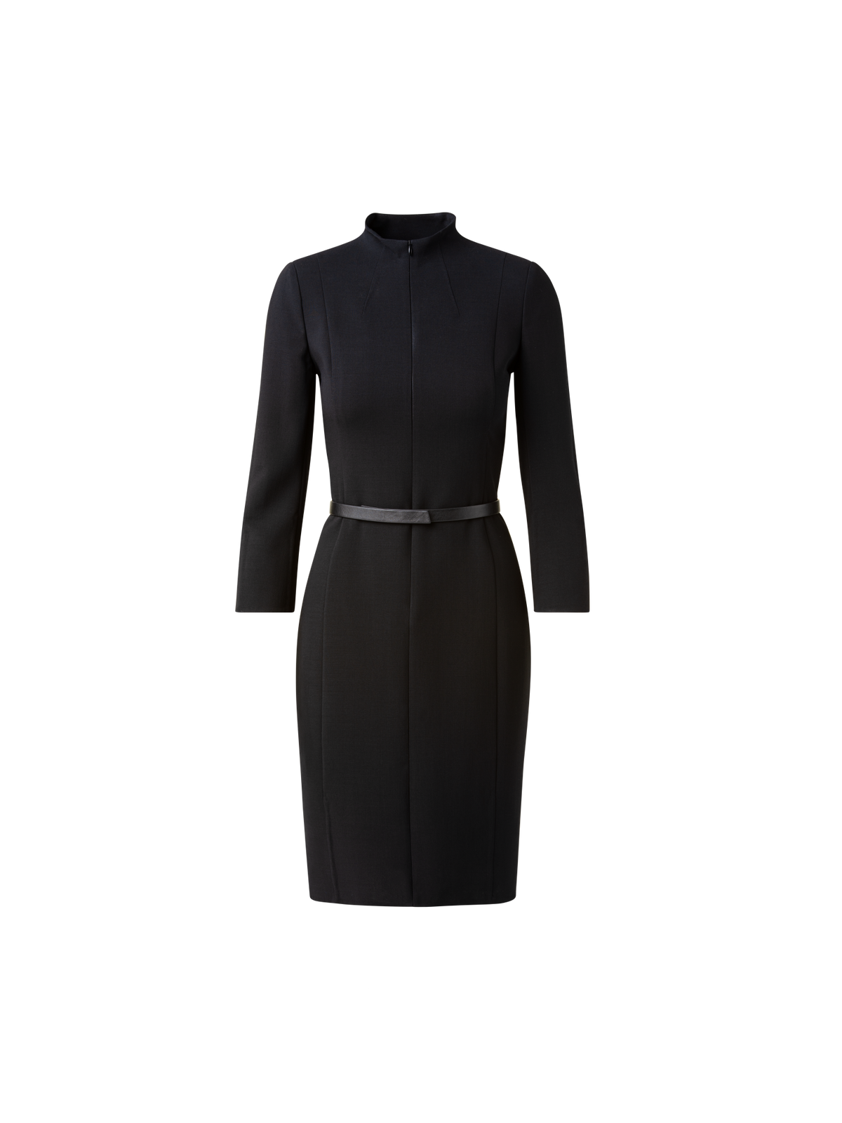 Designer Etuikleid aus Woll-Doubleface mit Stehkragen - Schwarz