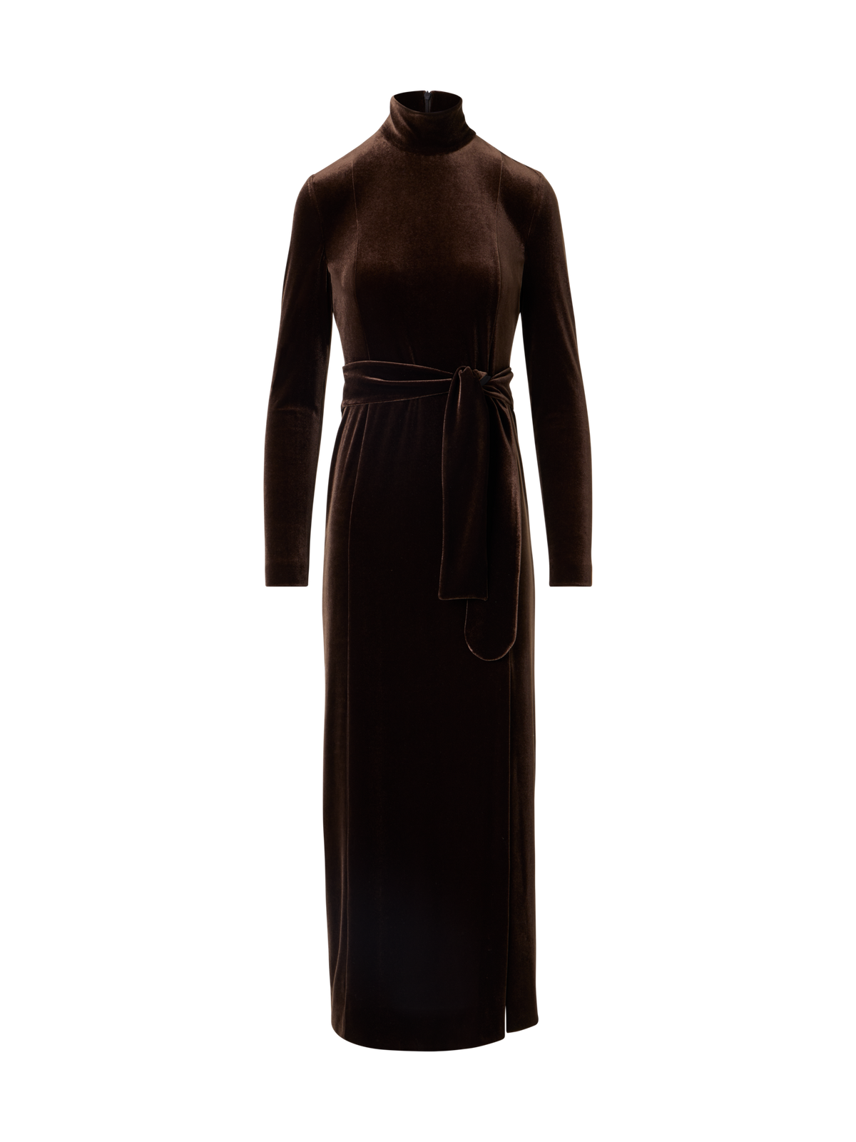 Designer Tailliertes Maxikleid aus Techno-Stretch-Samt - Braun