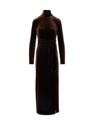 Designer Tailliertes Maxikleid aus Techno-Stretch-Samt - Braun