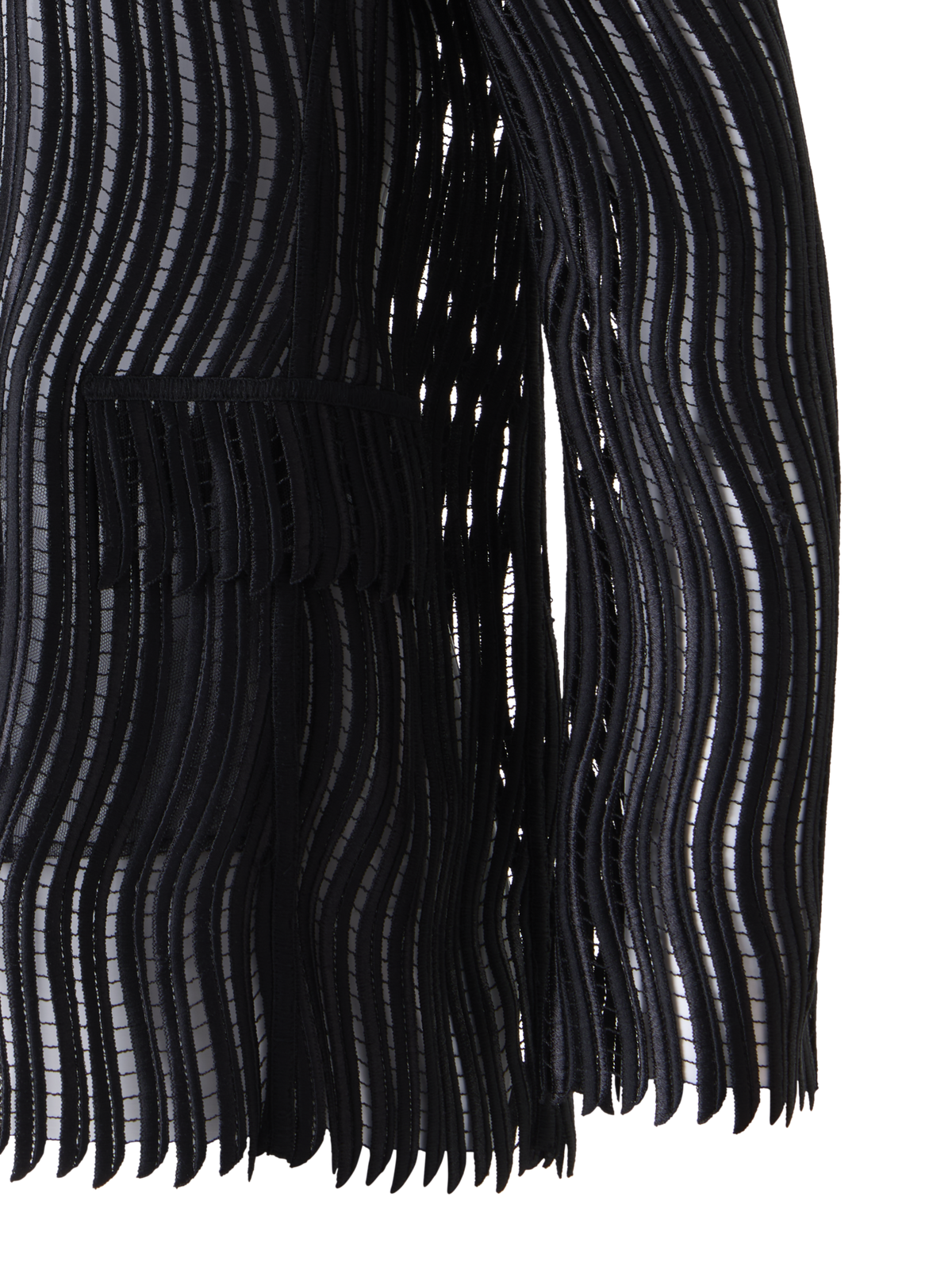 Designer Hekka lange transparente Jacke aus Wave-Guipure - Schwarz