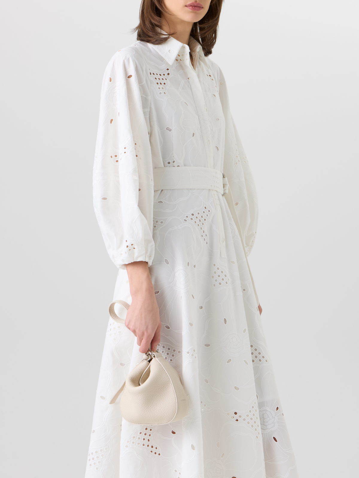 Designer Midikleid mit Blumen-Lochstickerei - Weiss #editorial