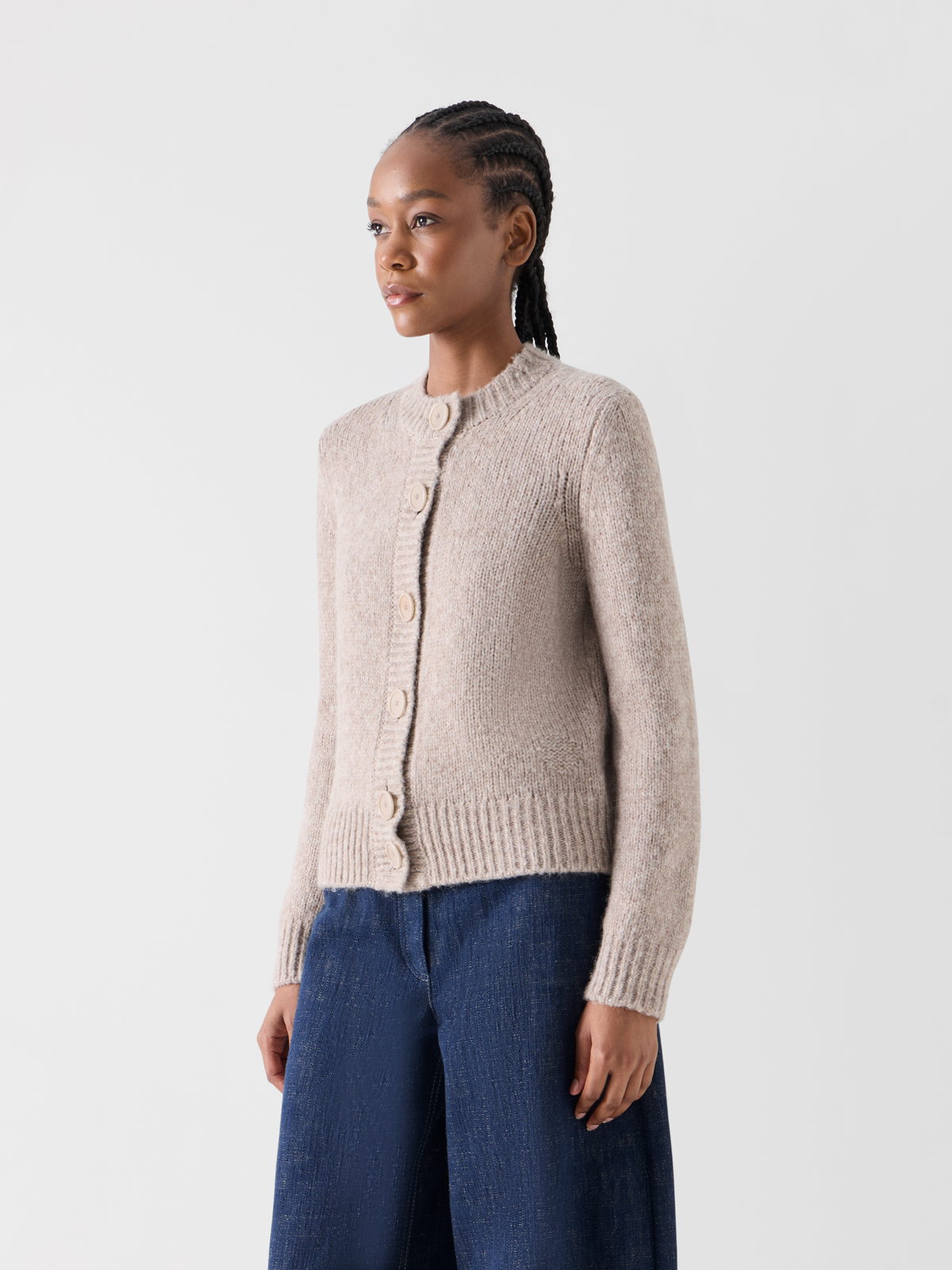 Designer Cardigan aus flauschigem Alpaka - Beige 