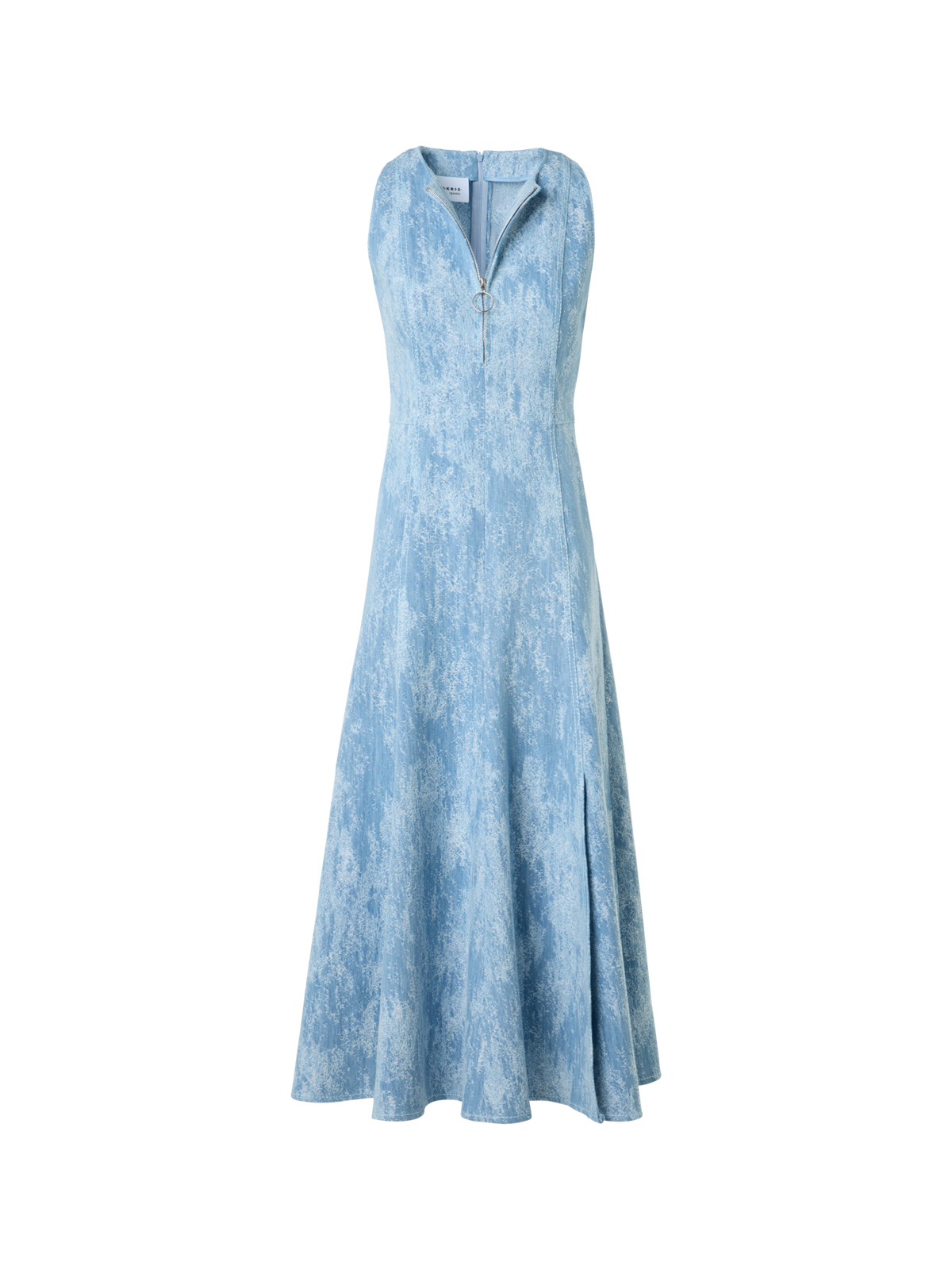 Designer Tailliertes ausgestelltes Midikleid aus Jacquard-Denim - Blau