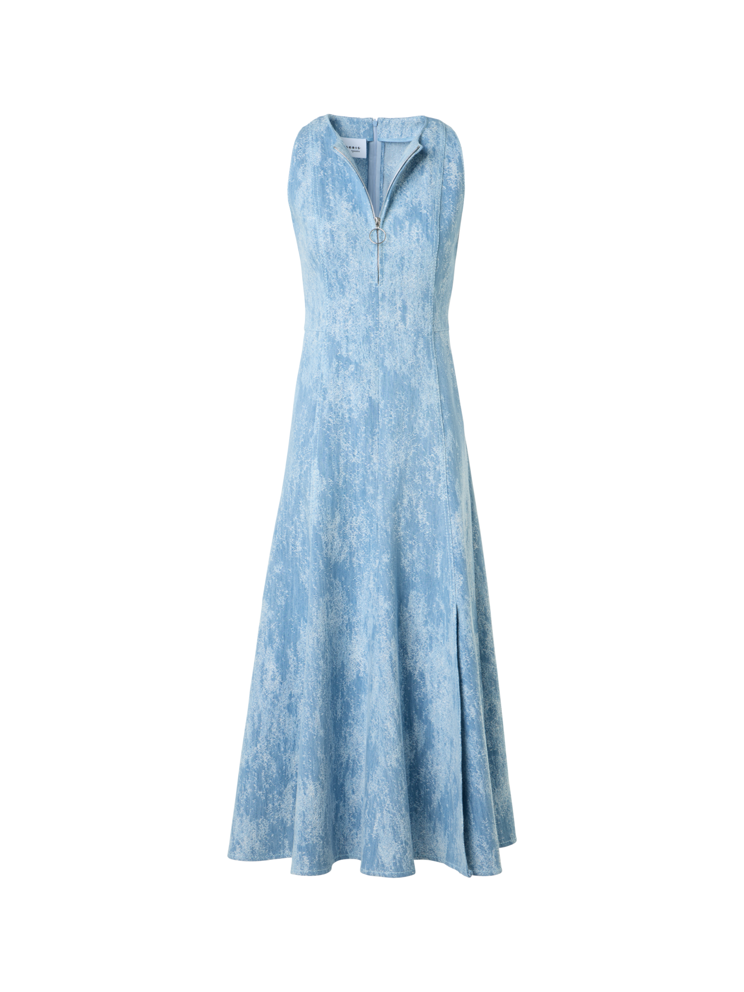 Designer Tailliertes ausgestelltes Midikleid aus Jacquard-Denim - Blau