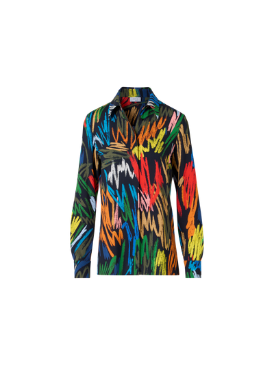 Designer Georgette-Bluse mit Scribble-Druck - Bunt