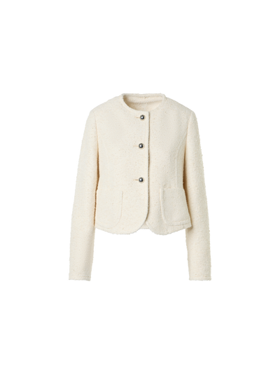 Designer Kastige Sommer-Jacke aus Bouclé-Baumwolle - Ecru