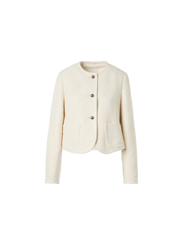 Designer Kastige Sommer-Jacke aus Bouclé-Baumwolle - Ecru