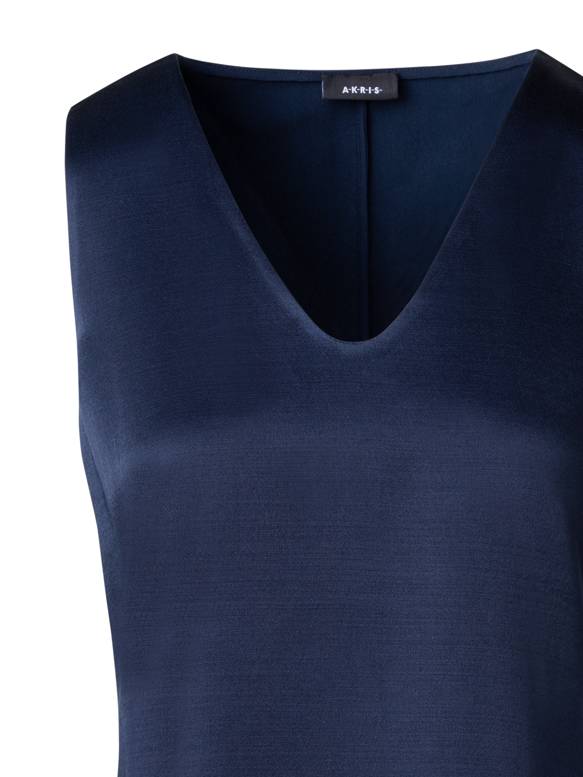 Designer Ärmellose Satin-Bluse aus Wolle - Dunkelblau - Blau