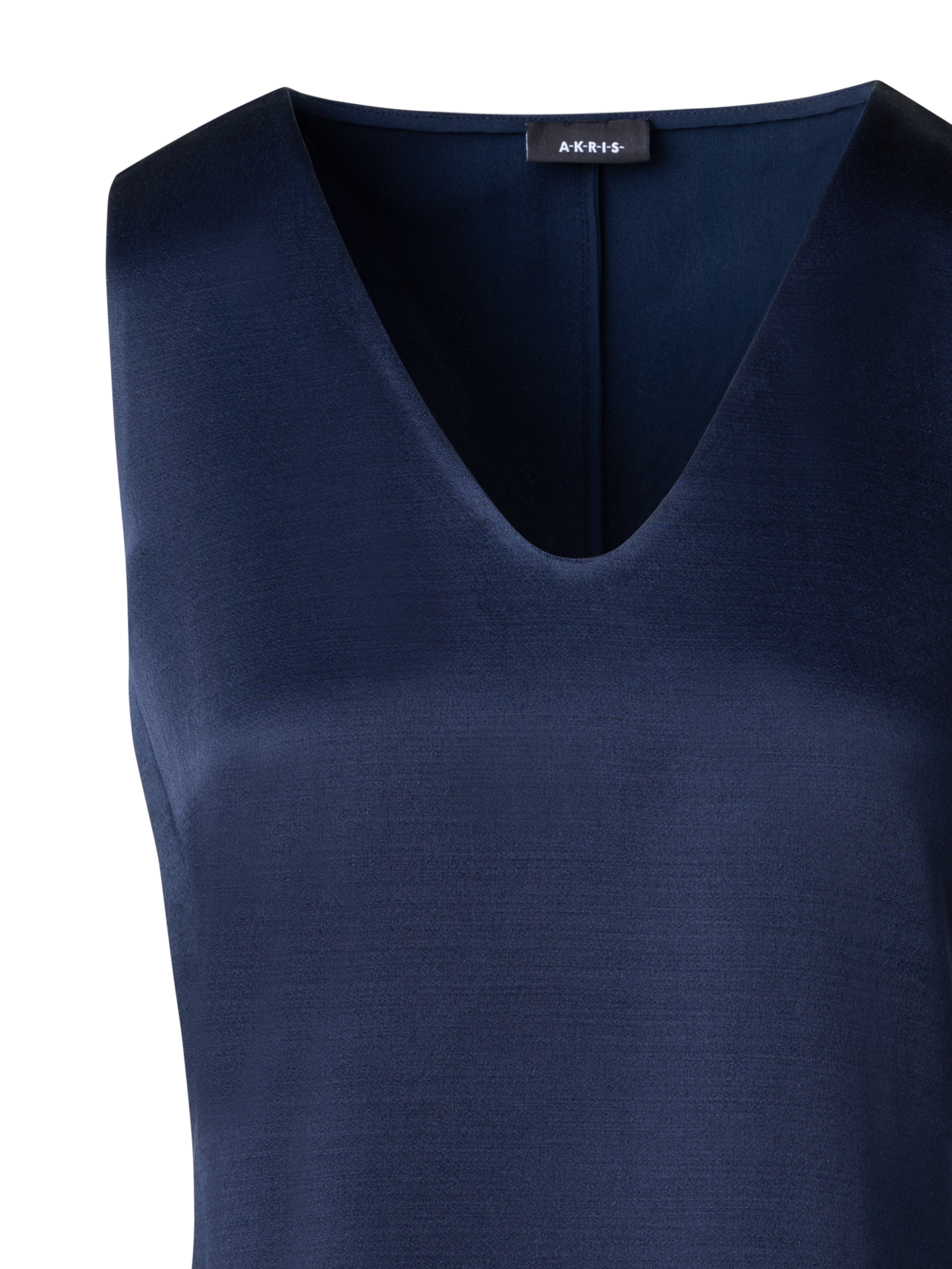 Designer Ärmellose Satin-Bluse aus Wolle - Dunkelblau - Blau