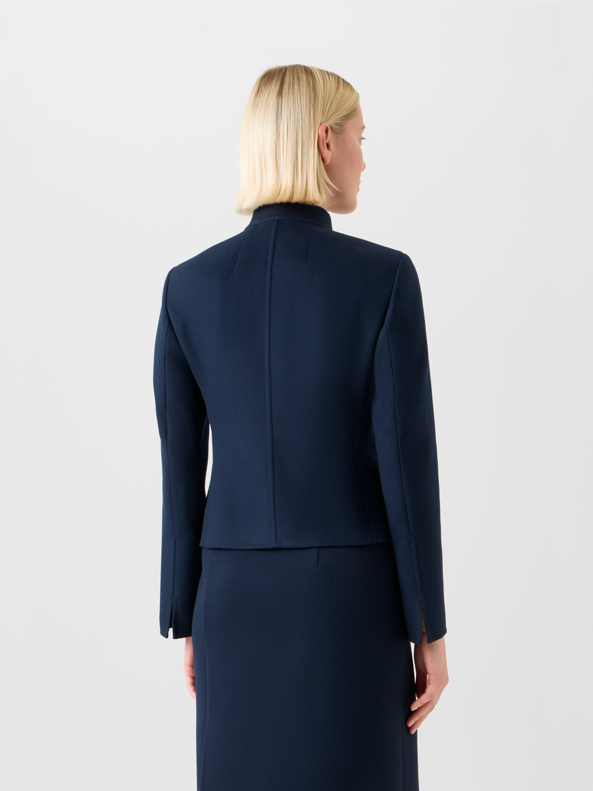 Designer Kurze Taillierte Wollflanell Doubleface Jacke - Dunkelblau - Blau #editorial