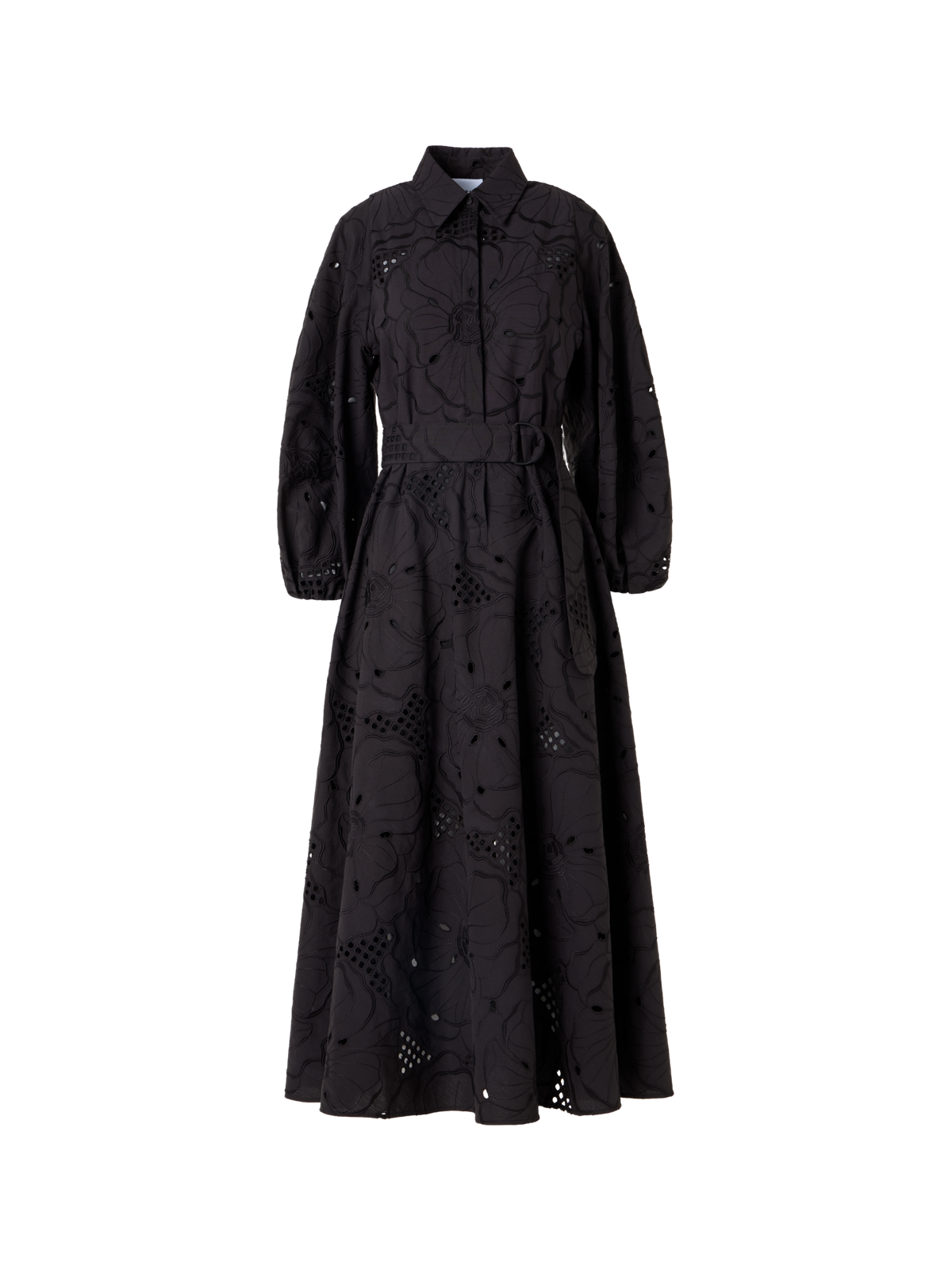 Designer Midikleid mit Blumen-Lochstickerei - Schwarz
