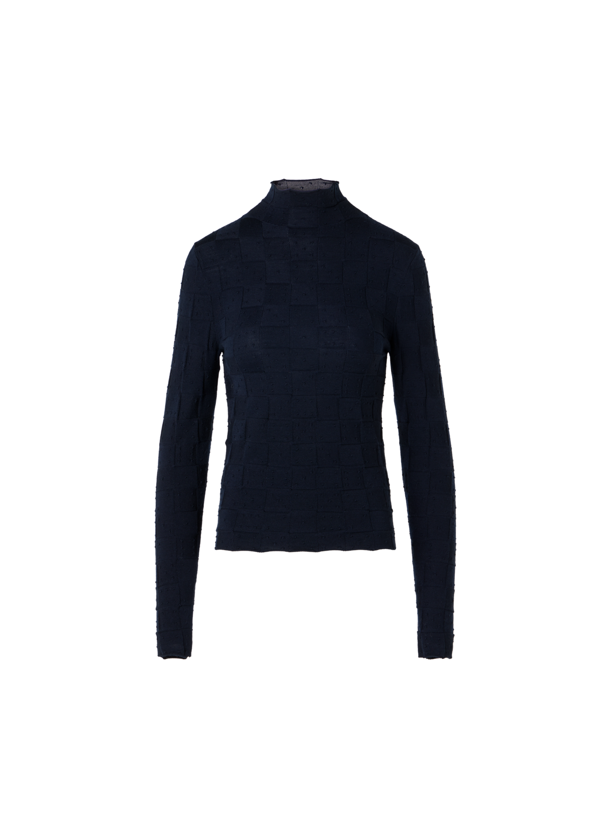 Designer Taillierter Wollpullover mit 3D Dice Strick - Dunkelblau