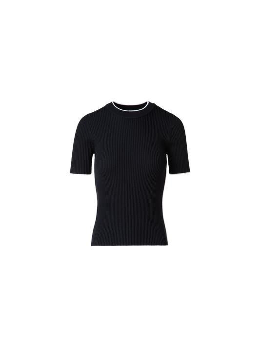 Designer Kurzarmpullover aus Virgin Wool - Schwarz