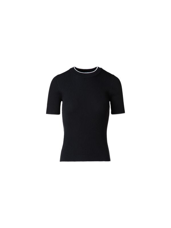 Designer Kurzarmpullover aus Virgin Wool - Schwarz