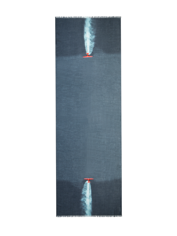 Designer Schal mit Flugzeug-Print - Grau - Bunt - Rot