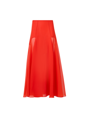 Designer Ausgestellter Midirock aus Seidenorganza - Rot