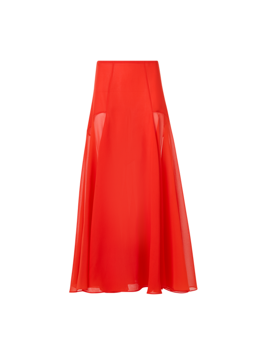Designer Ausgestellter Midirock aus Seidenorganza - Rot